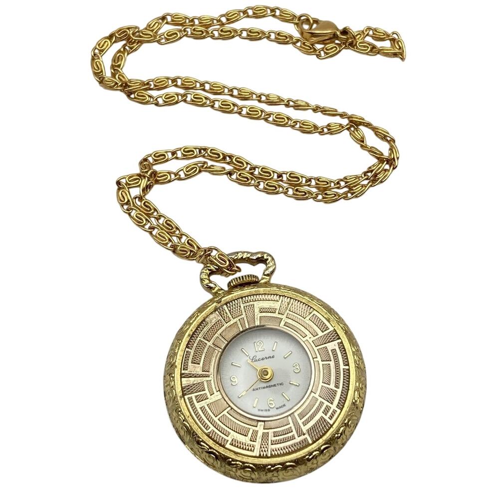 Vintage Lucerne Mechanical Swiss Made Pendant Necklace Watch 35mm Antimagnetic